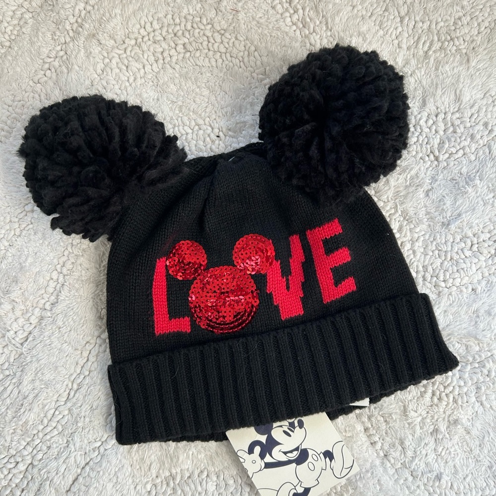 NWT Mickey Mouse Beanie Hat with Pom Pom Ears